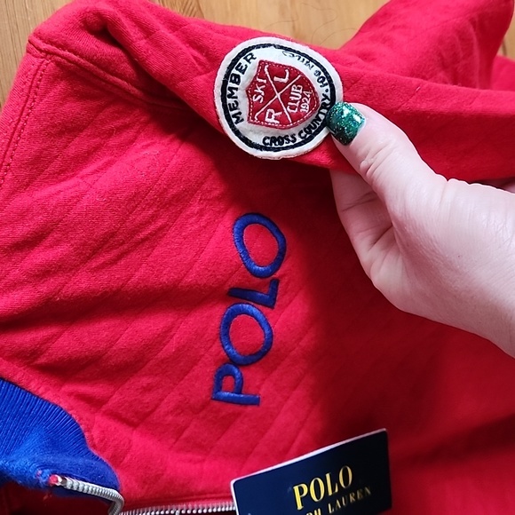 NWT Polo R.L.: Quilted & Collared 1/4 zip Sweatshirt, Red Blue, Girl's CL (16) - Picture 2 of 11